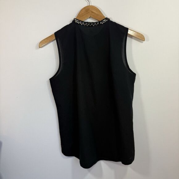 J CREW Blouse Top 4 Pleated High Neck Black Embellished Crystal Sleeveless - Picture 2 of 8